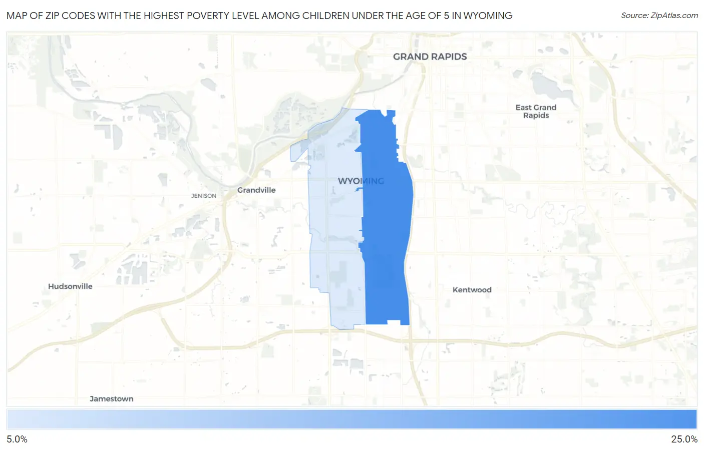 Zip Codes with the Highest Poverty Level Among Children Under the Age of 5 in Wyoming Map