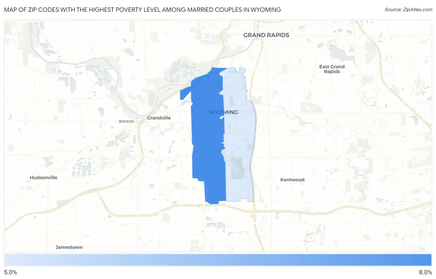 Zip Codes with the Highest Poverty Level Among Married Couples in Wyoming Map