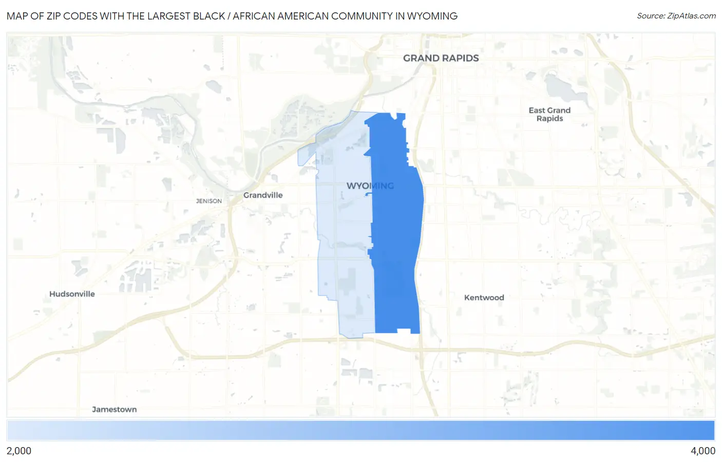 Zip Codes with the Largest Black / African American Community in Wyoming Map
