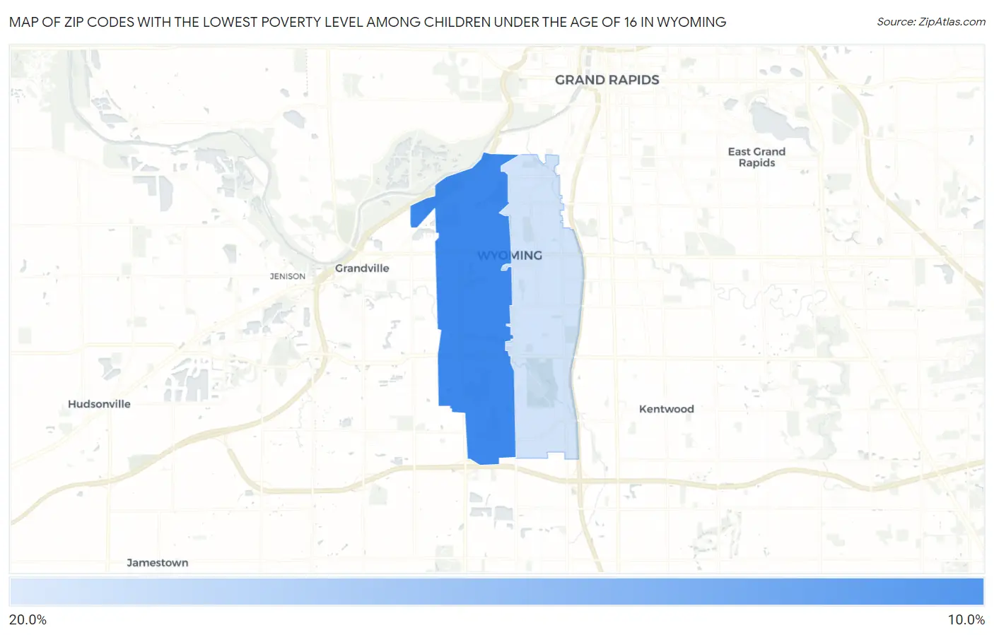 Zip Codes with the Lowest Poverty Level Among Children Under the Age of 16 in Wyoming Map