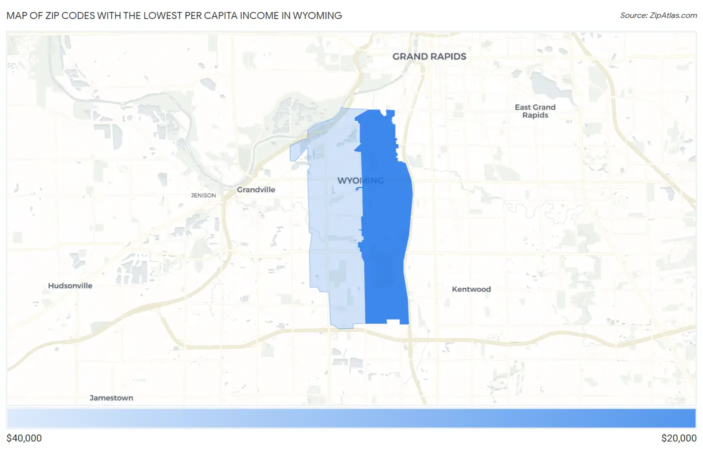 Zip Codes with the Lowest Per Capita Income in Wyoming Map