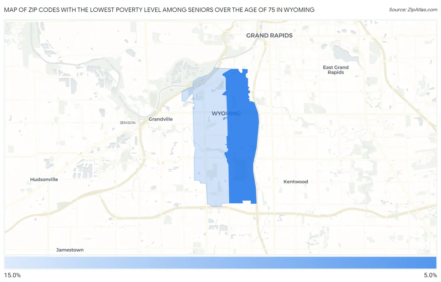 Zip Codes with the Lowest Poverty Level Among Seniors Over the Age of 75 in Wyoming Map