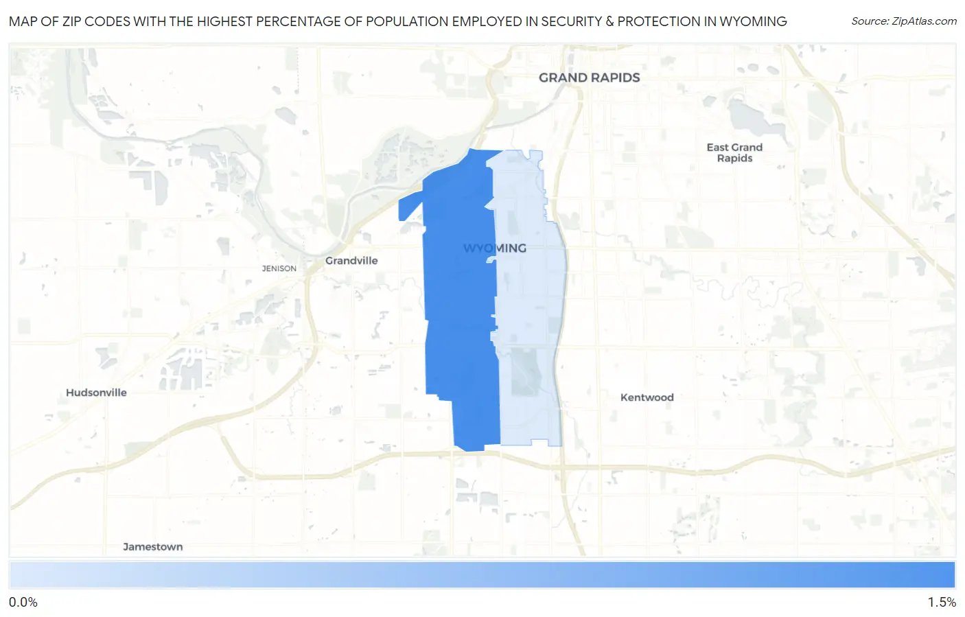Zip Codes with the Highest Percentage of Population Employed in Security & Protection in Wyoming Map