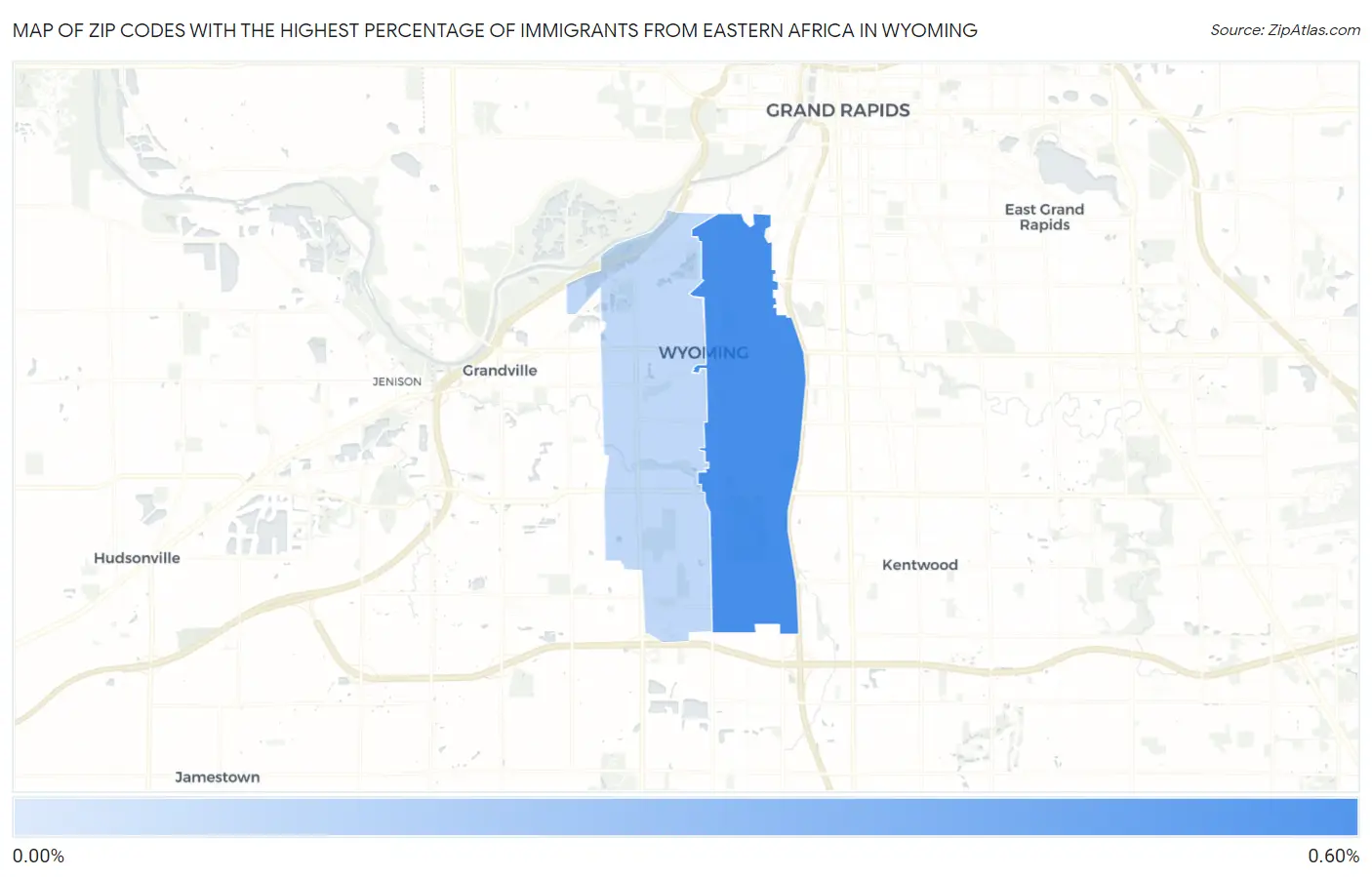 Zip Codes with the Highest Percentage of Immigrants from Eastern Africa in Wyoming Map