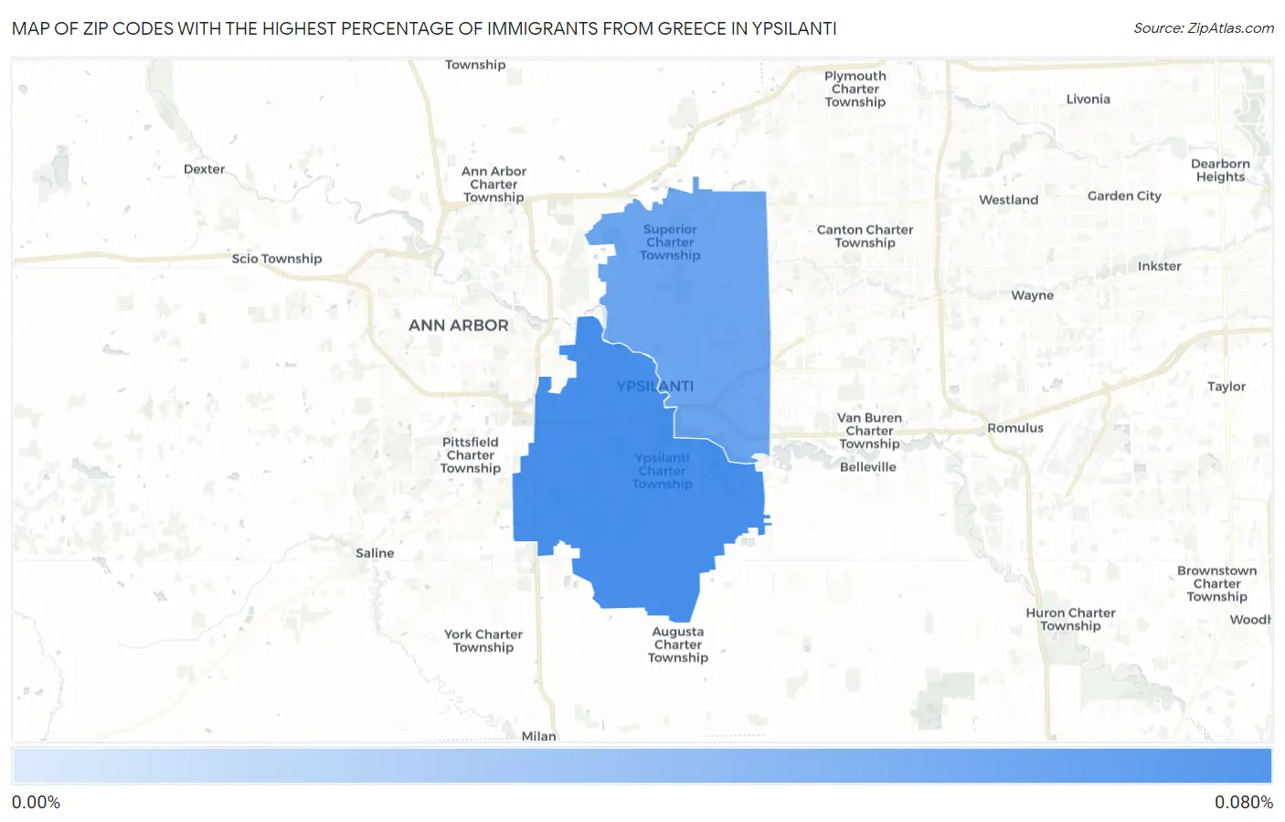Zip Codes with the Highest Percentage of Immigrants from Greece in Ypsilanti Map