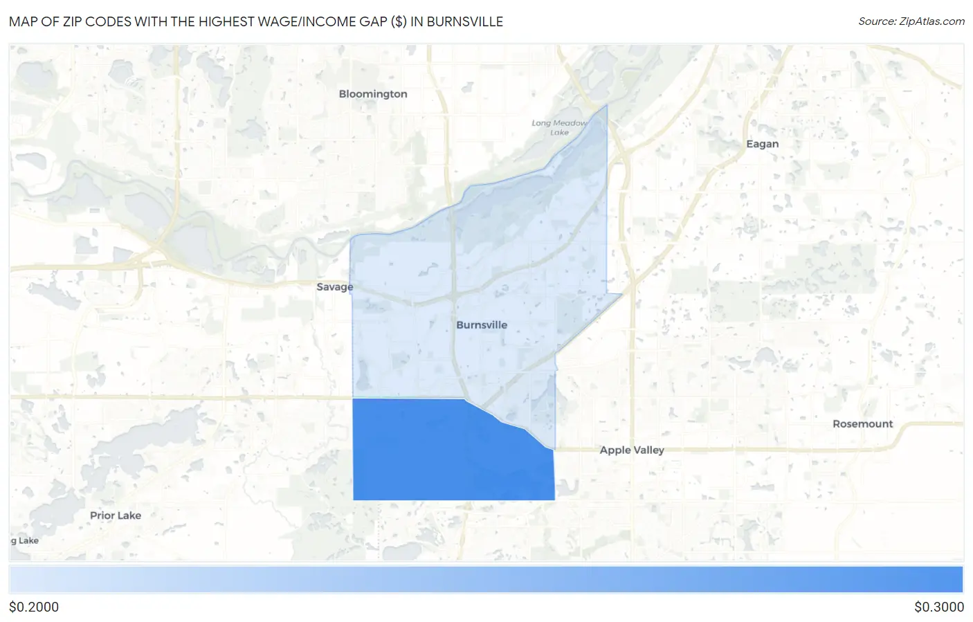 Zip Codes with the Highest Wage/Income Gap ($) in Burnsville Map