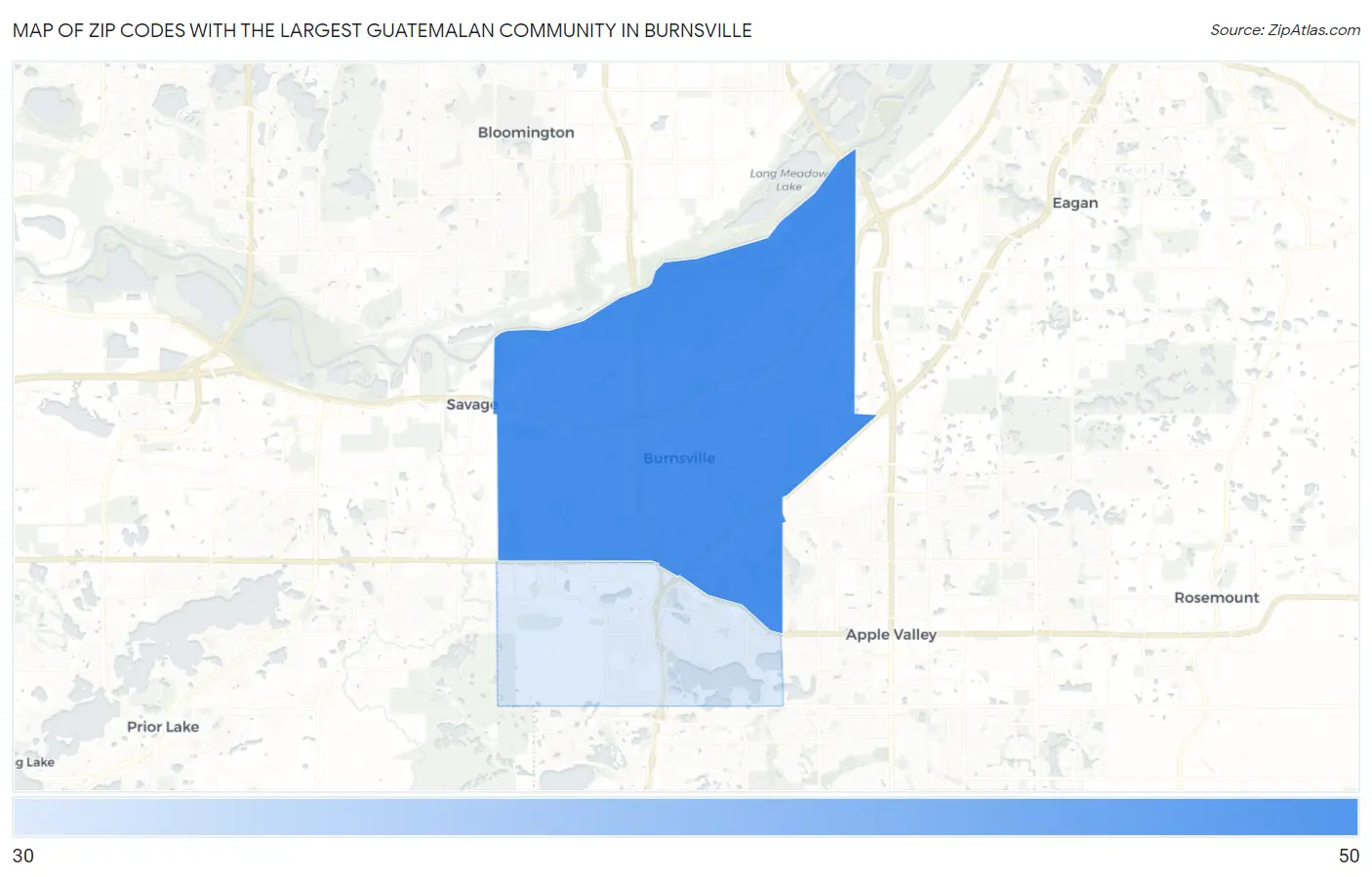 Zip Codes with the Largest Guatemalan Community in Burnsville Map