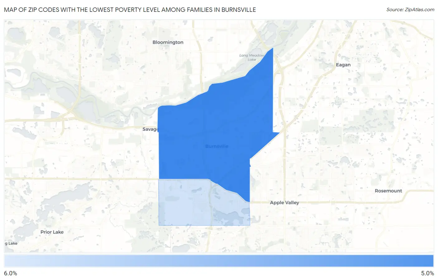 Zip Codes with the Lowest Poverty Level Among Families in Burnsville Map