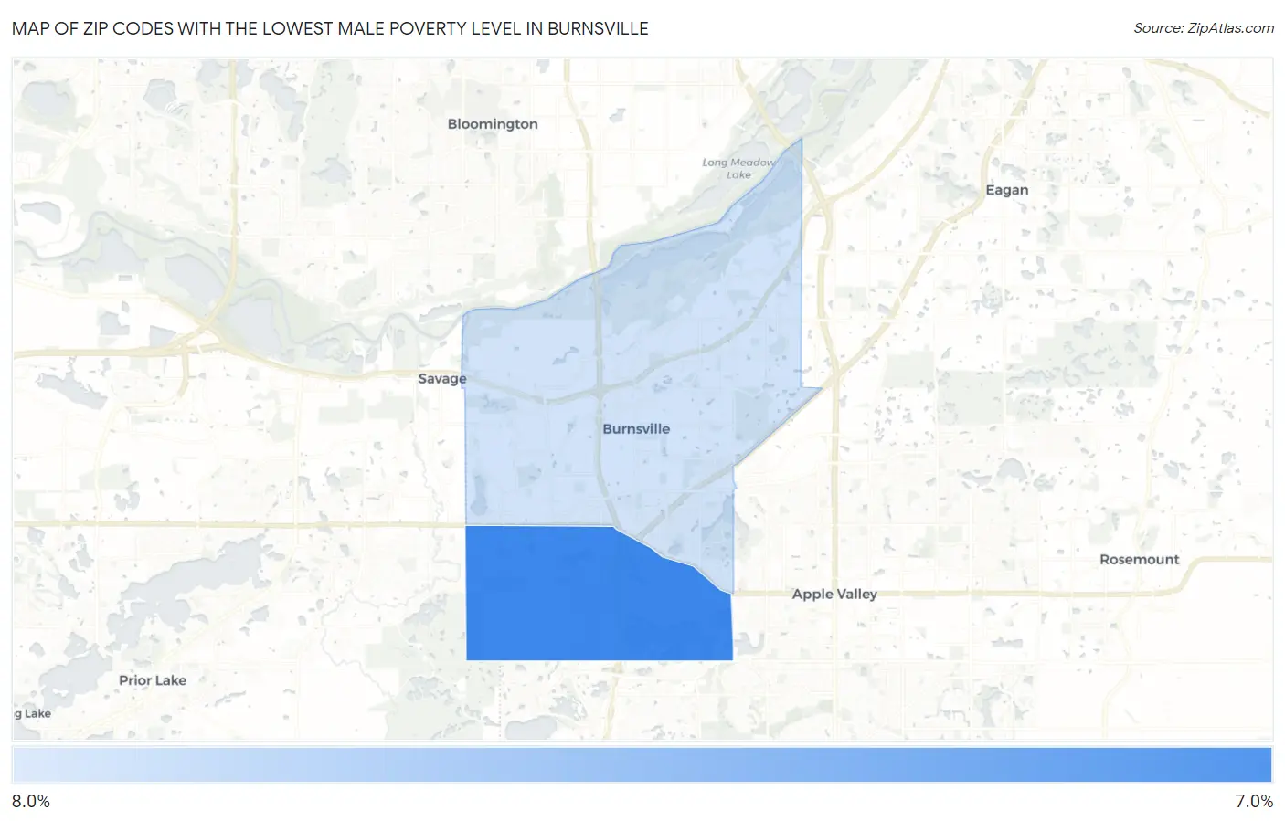Zip Codes with the Lowest Male Poverty Level in Burnsville Map