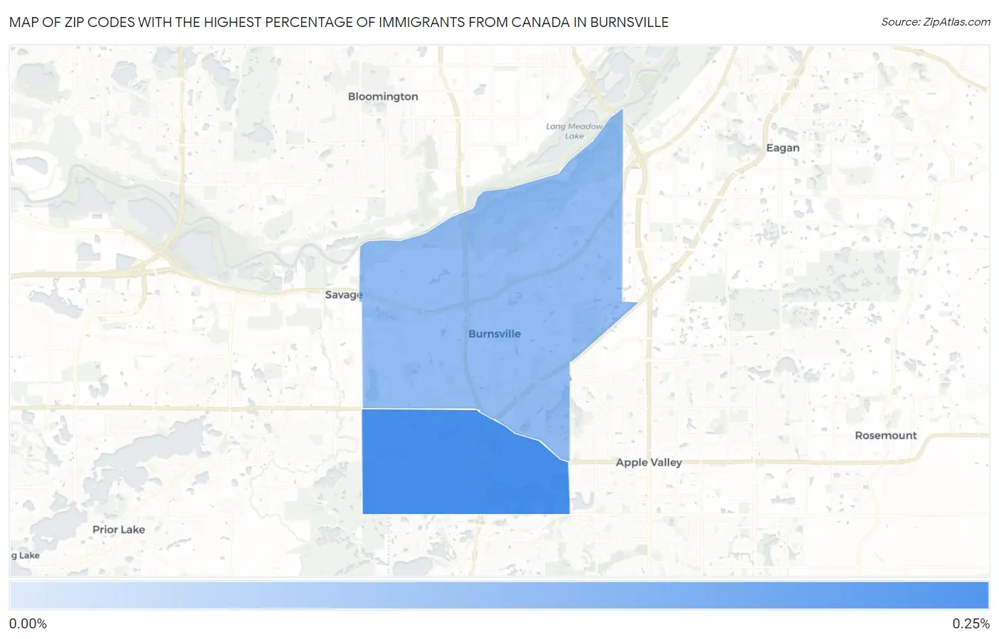 Zip Codes with the Highest Percentage of Immigrants from Canada in Burnsville Map
