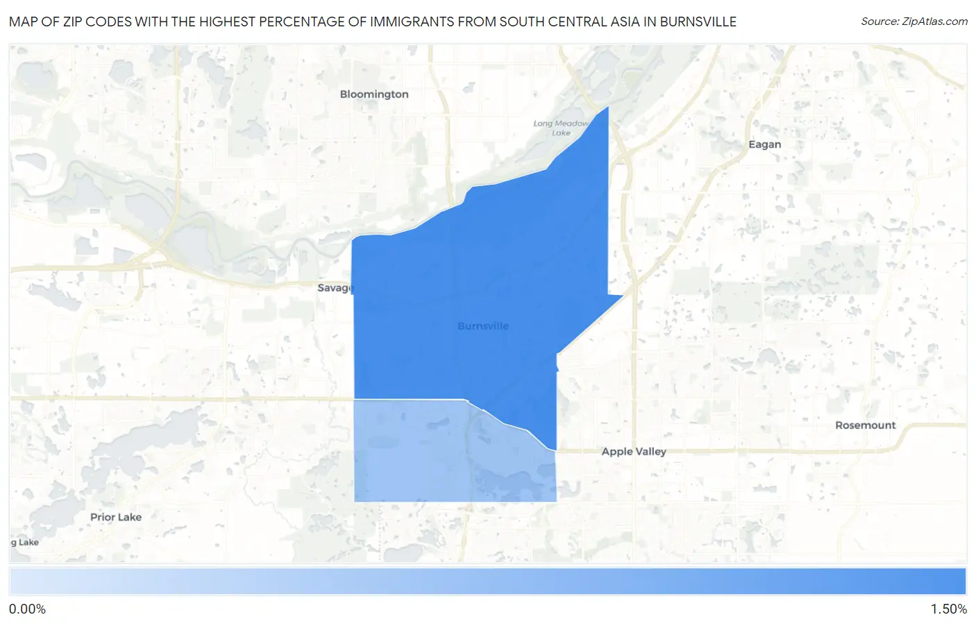 Zip Codes with the Highest Percentage of Immigrants from South Central Asia in Burnsville Map