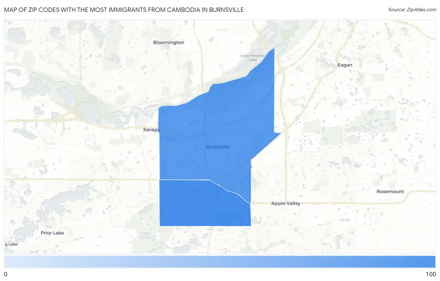 Zip Codes with the Most Immigrants from Cambodia in Burnsville Map
