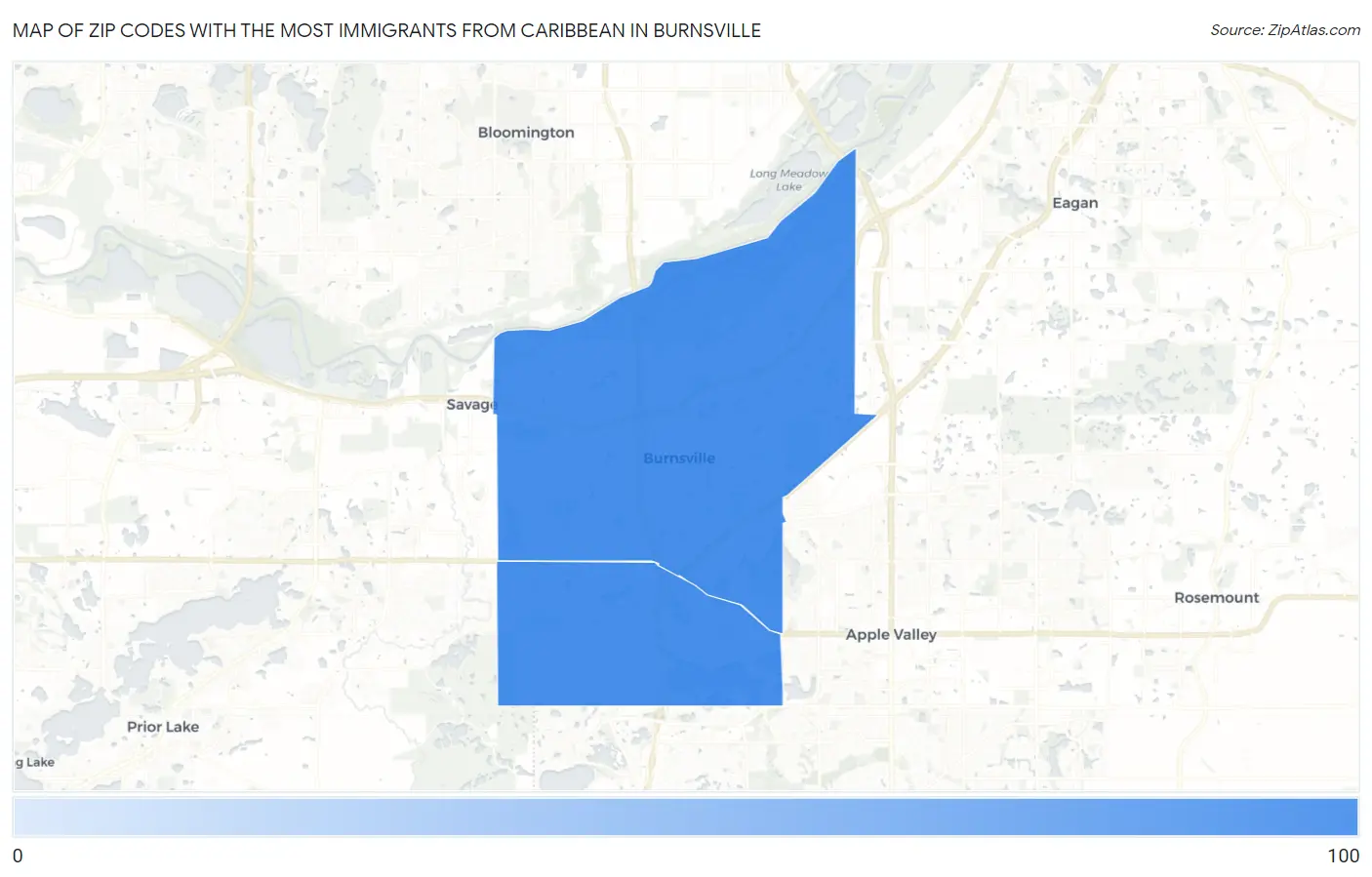 Zip Codes with the Most Immigrants from Caribbean in Burnsville Map