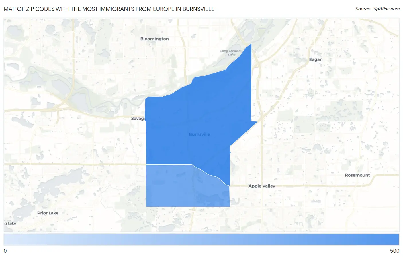 Zip Codes with the Most Immigrants from Europe in Burnsville Map
