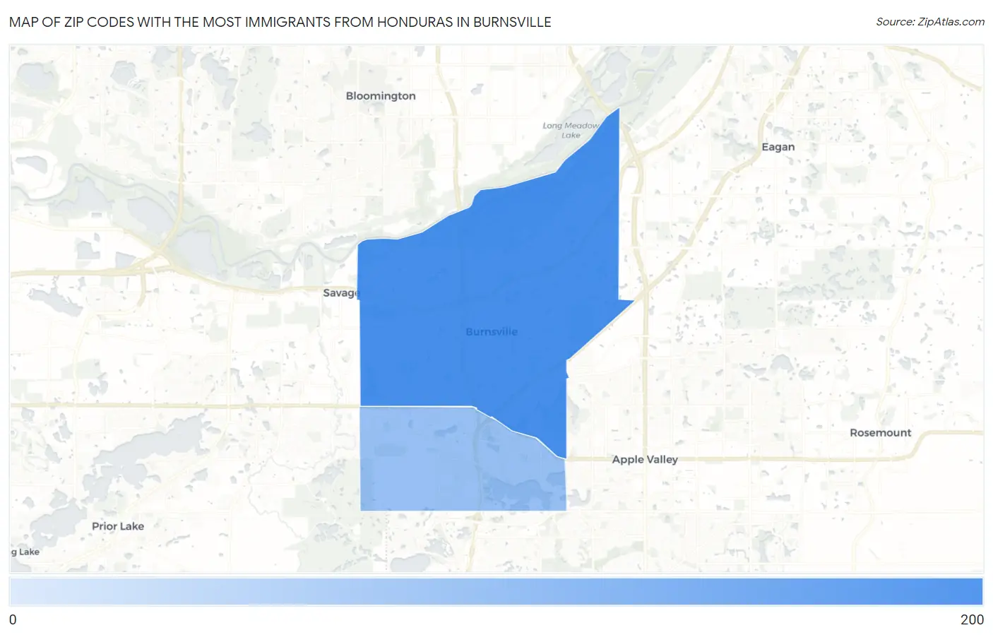 Zip Codes with the Most Immigrants from Honduras in Burnsville Map