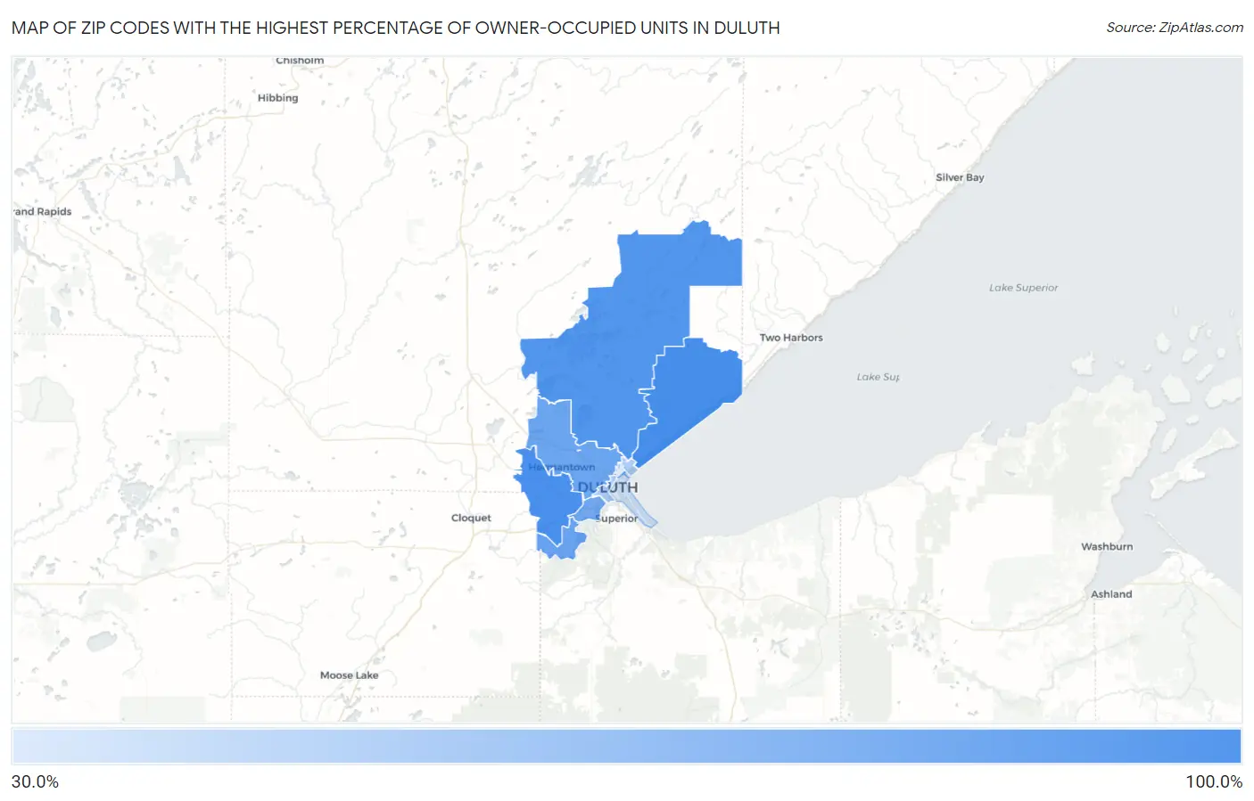 Zip Codes with the Highest Percentage of Owner-Occupied Units in Duluth Map