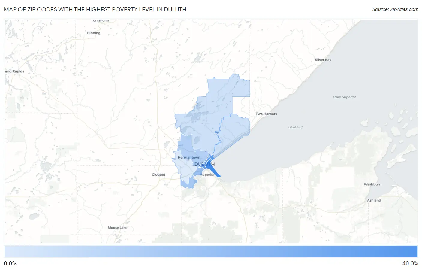 Zip Codes with the Highest Poverty Level in Duluth Map