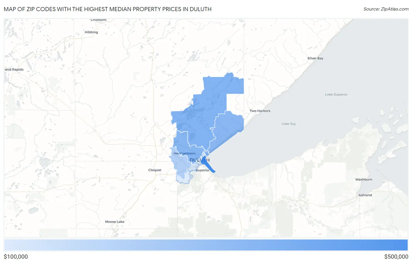 Zip Codes with the Highest Median Property Prices in Duluth Map