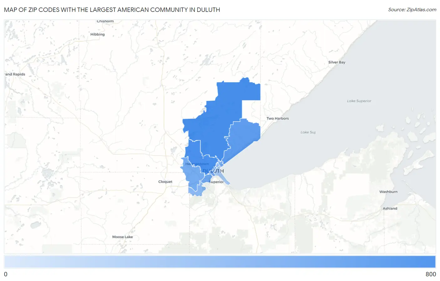 Zip Codes with the Largest American Community in Duluth Map