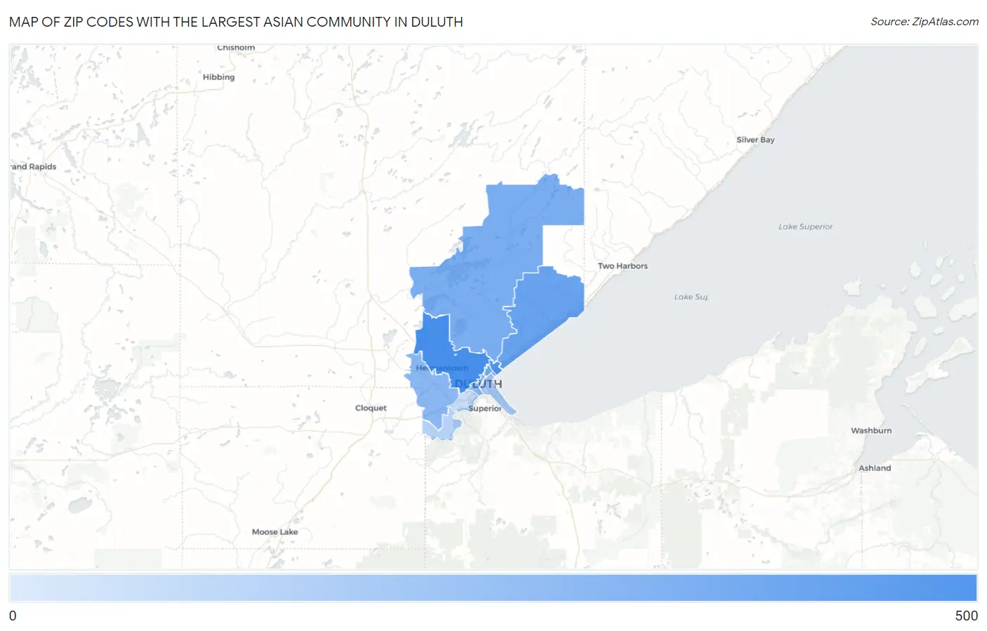 Zip Codes with the Largest Asian Community in Duluth Map