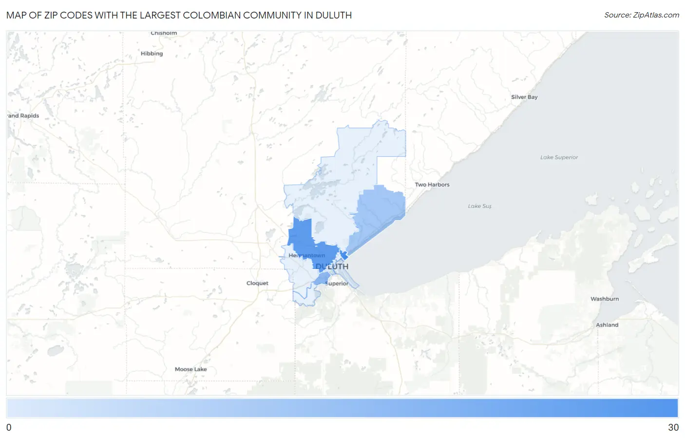 Zip Codes with the Largest Colombian Community in Duluth Map