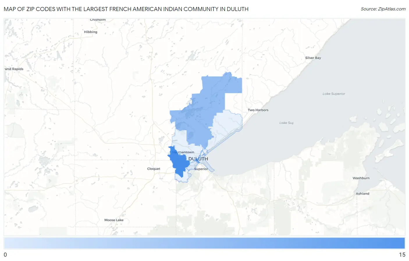 Zip Codes with the Largest French American Indian Community in Duluth Map