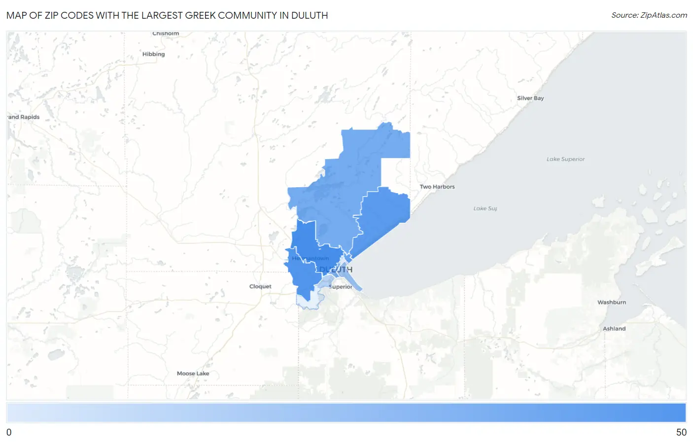 Zip Codes with the Largest Greek Community in Duluth Map
