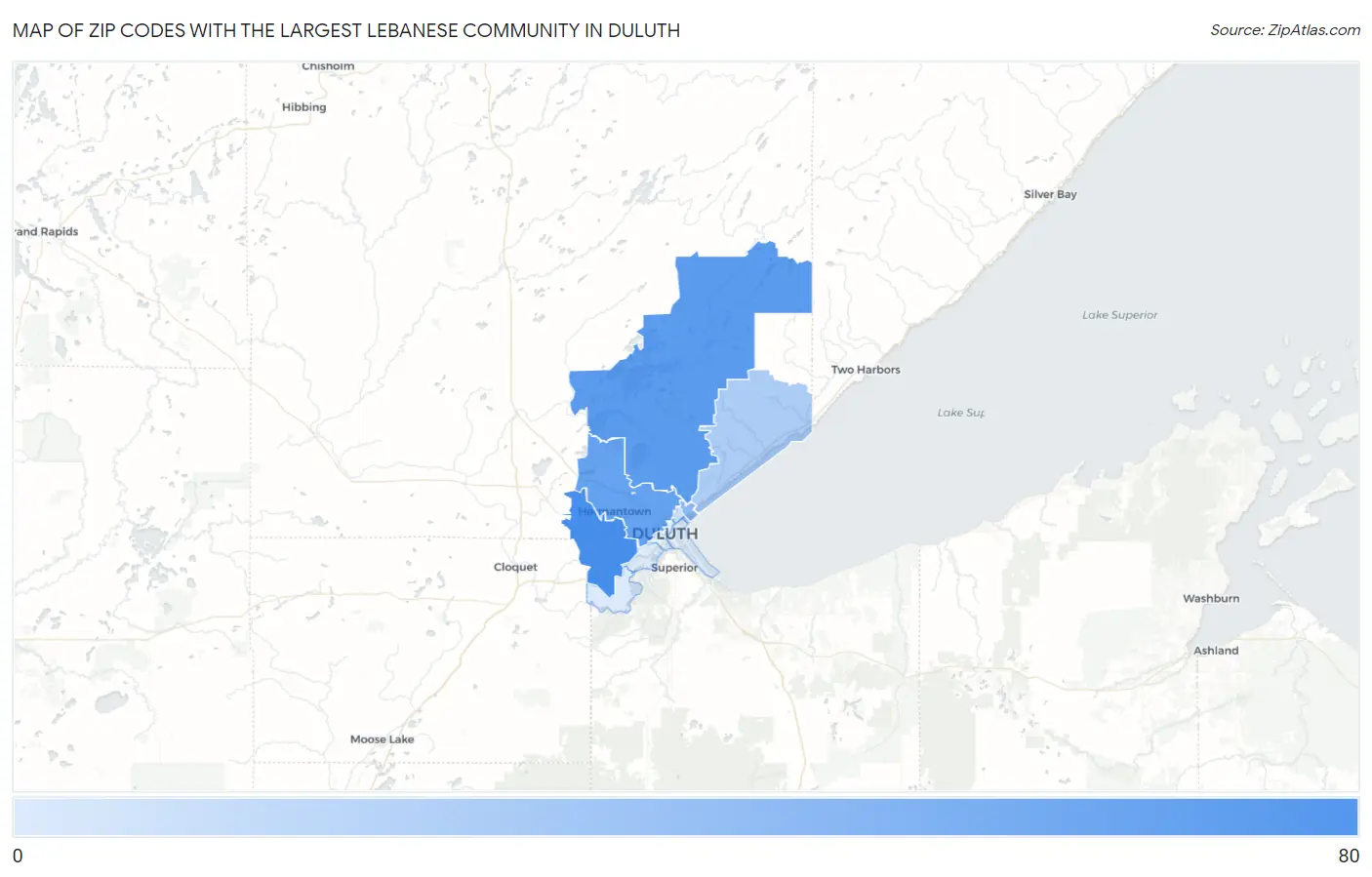 Zip Codes with the Largest Lebanese Community in Duluth Map