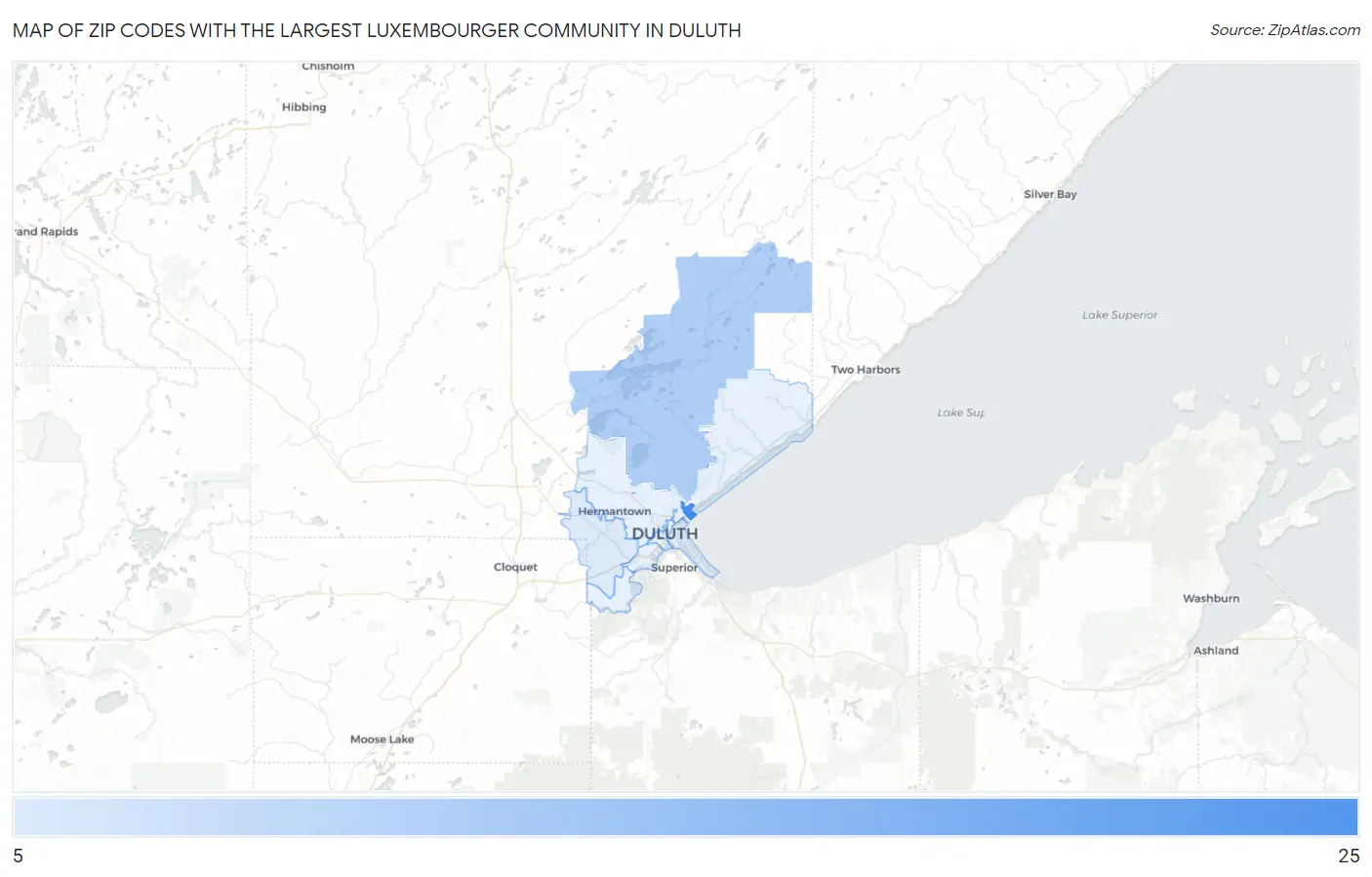 Zip Codes with the Largest Luxembourger Community in Duluth Map