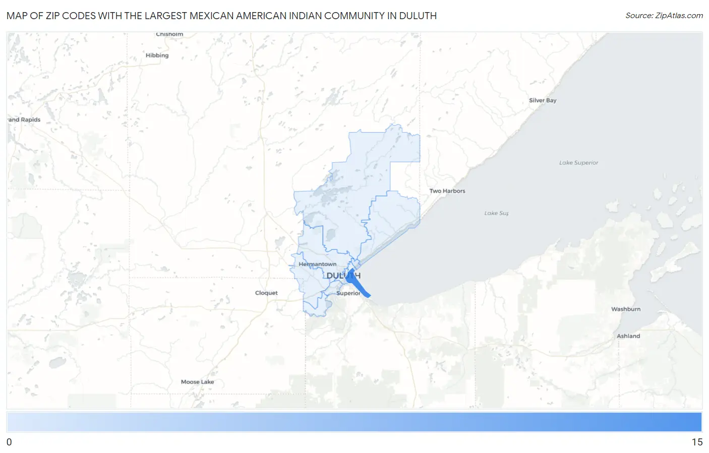 Zip Codes with the Largest Mexican American Indian Community in Duluth Map