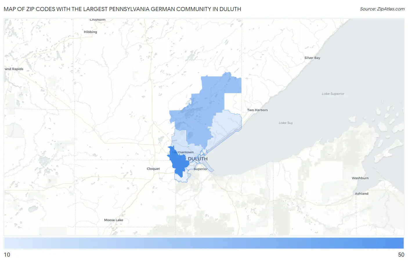 Zip Codes with the Largest Pennsylvania German Community in Duluth Map