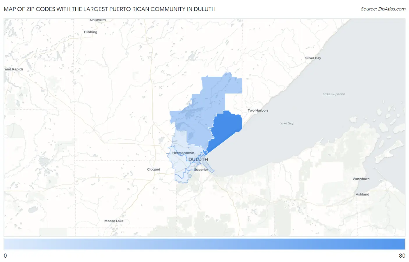 Zip Codes with the Largest Puerto Rican Community in Duluth Map