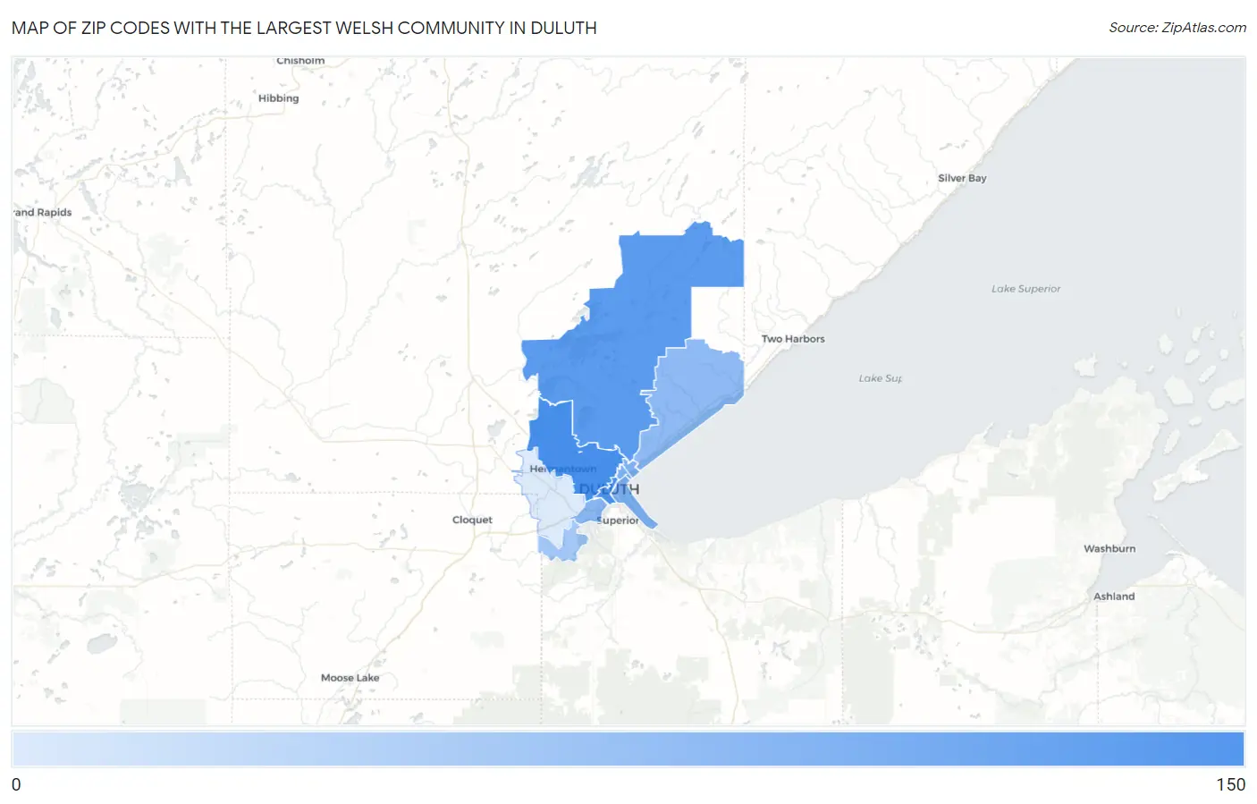 Zip Codes with the Largest Welsh Community in Duluth Map
