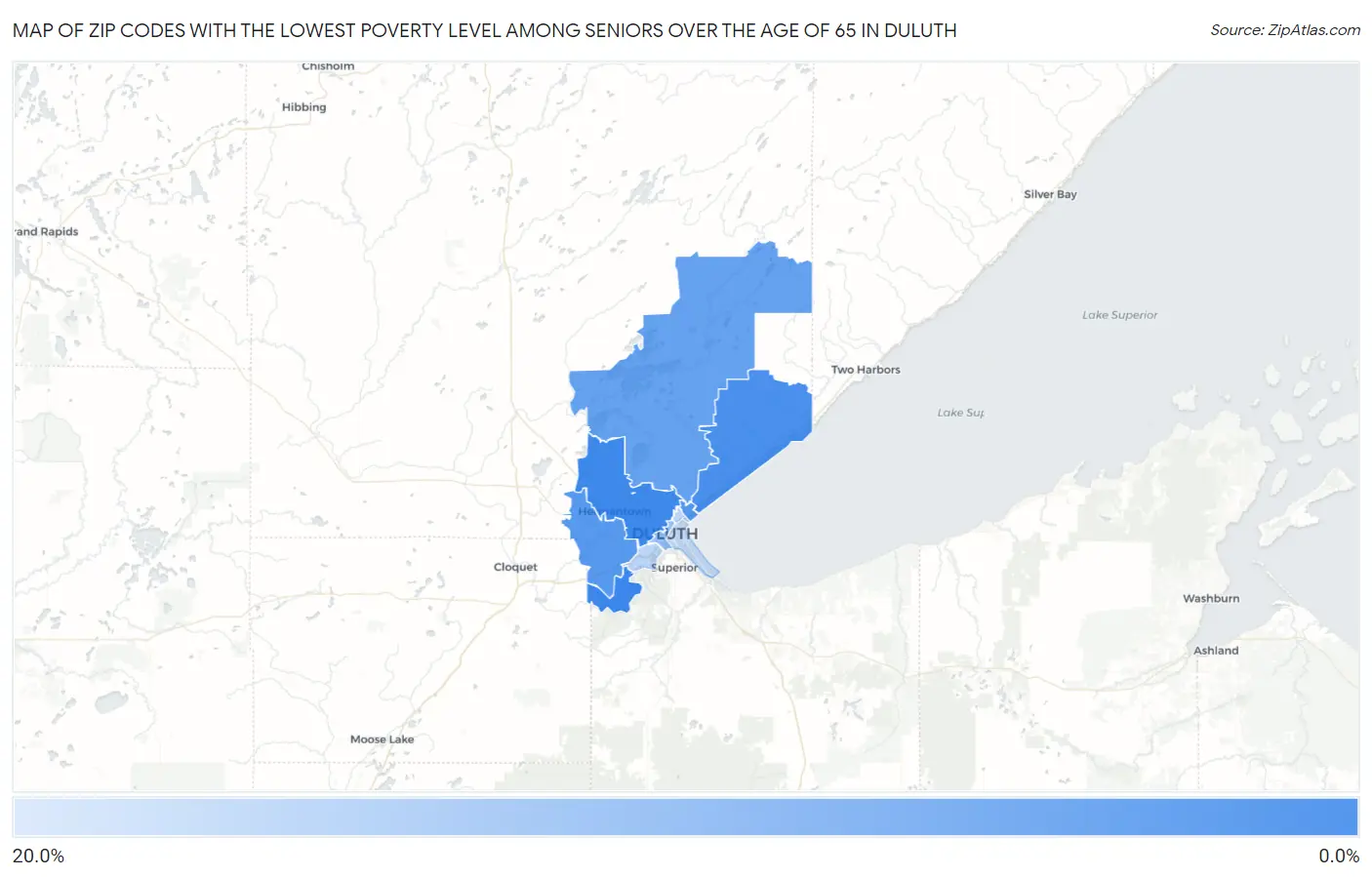 Zip Codes with the Lowest Poverty Level Among Seniors Over the Age of 65 in Duluth Map