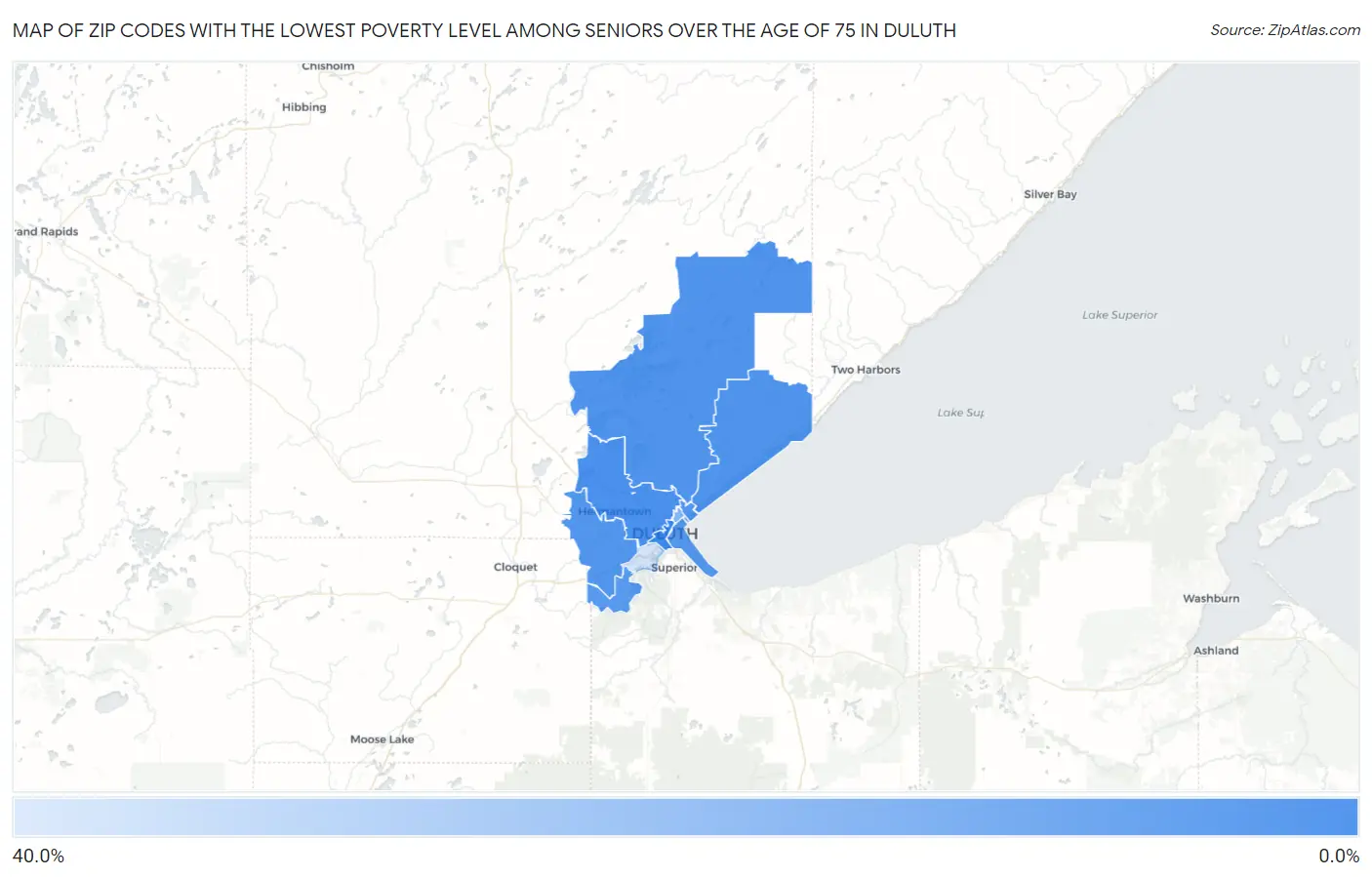 Zip Codes with the Lowest Poverty Level Among Seniors Over the Age of 75 in Duluth Map