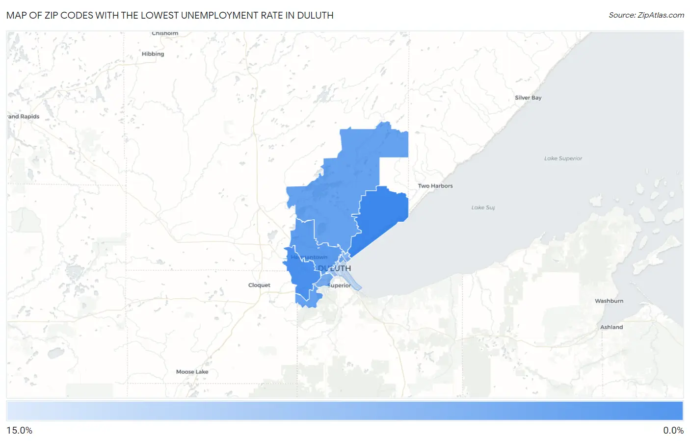 Zip Codes with the Lowest Unemployment Rate in Duluth Map
