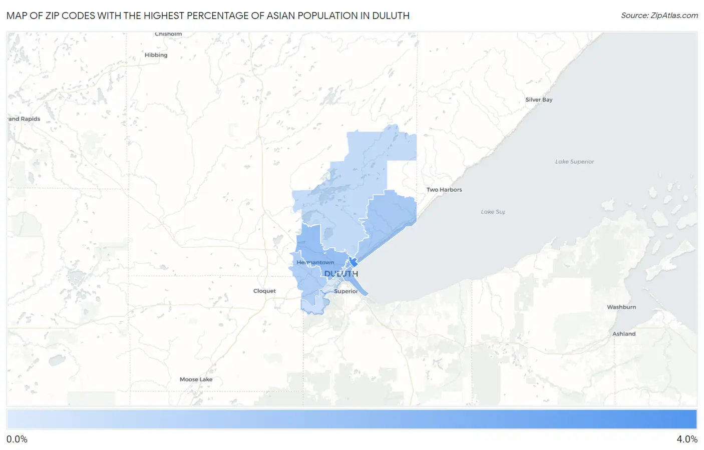 Zip Codes with the Highest Percentage of Asian Population in Duluth Map