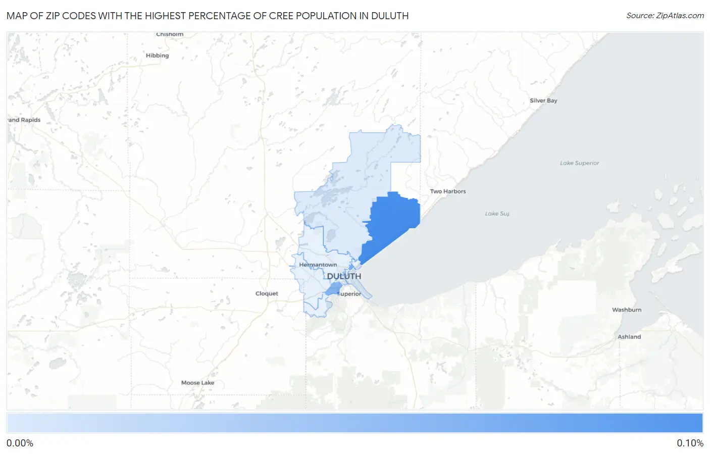 Zip Codes with the Highest Percentage of Cree Population in Duluth Map