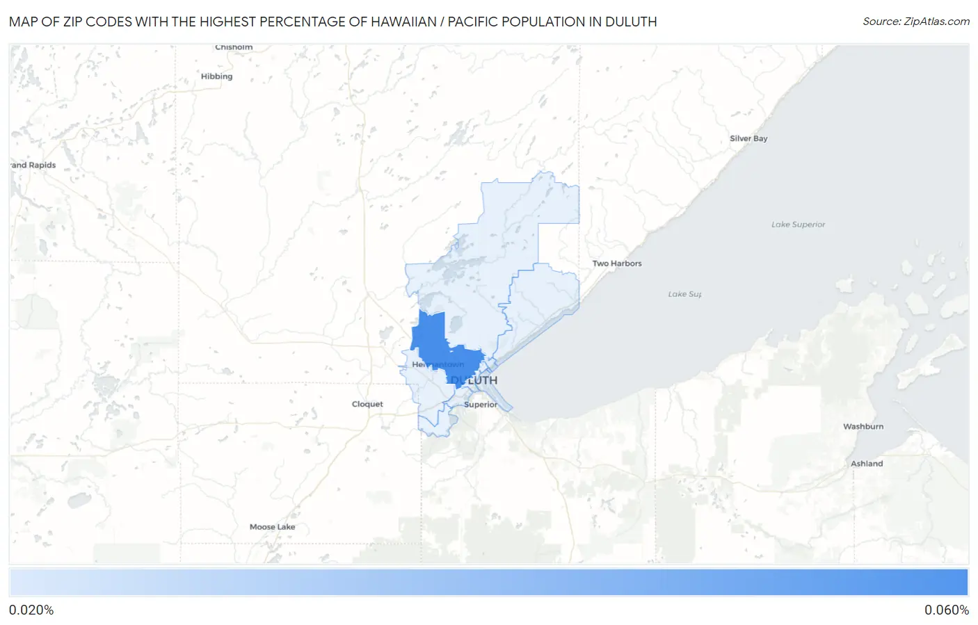 Zip Codes with the Highest Percentage of Hawaiian / Pacific Population in Duluth Map