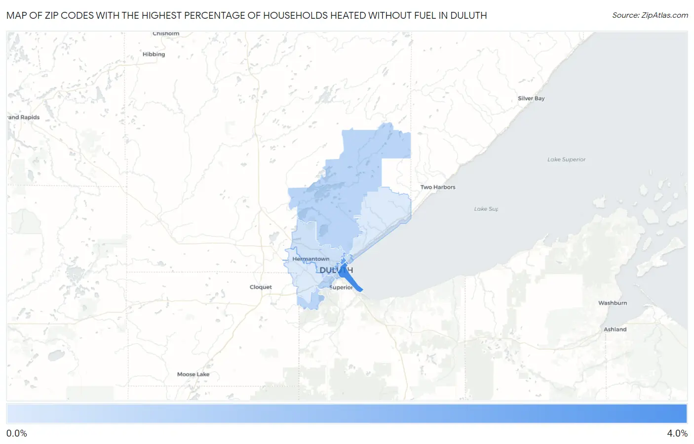 Zip Codes with the Highest Percentage of Households Heated without Fuel in Duluth Map