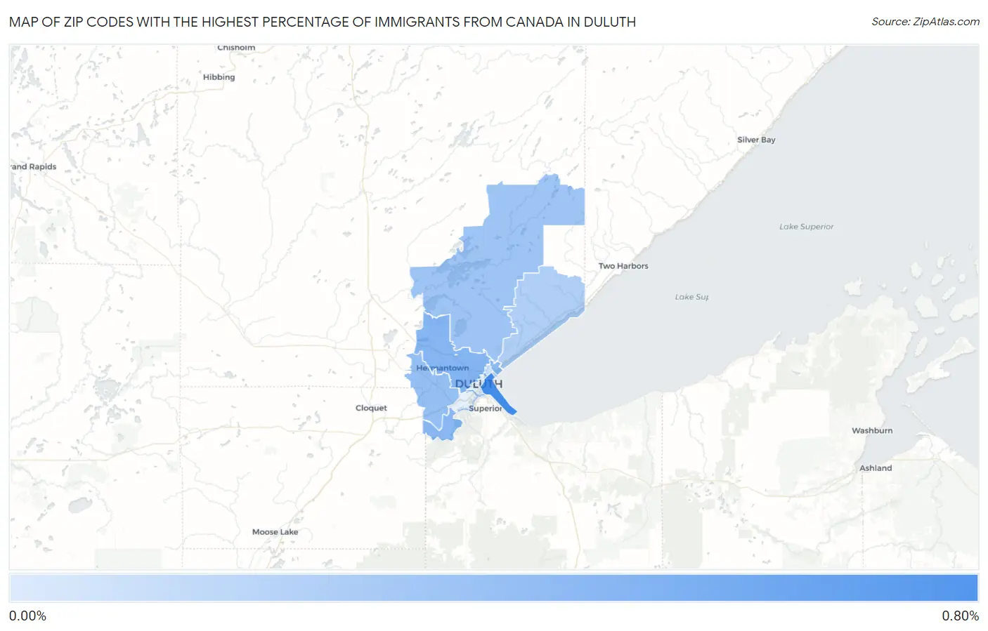 Zip Codes with the Highest Percentage of Immigrants from Canada in Duluth Map
