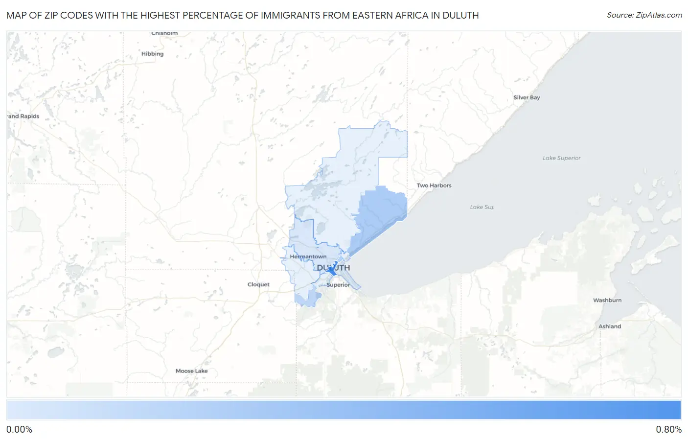 Zip Codes with the Highest Percentage of Immigrants from Eastern Africa in Duluth Map