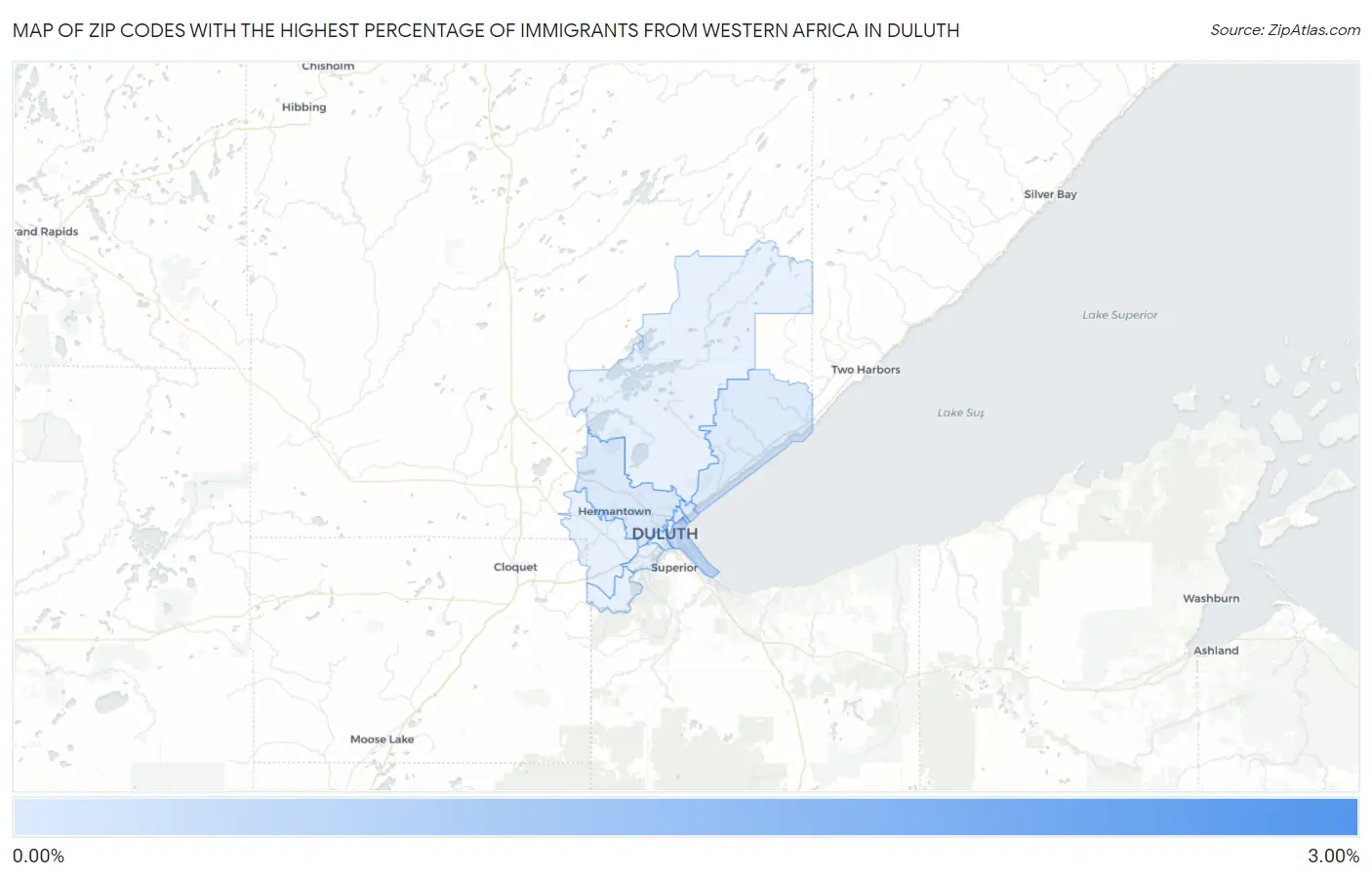 Zip Codes with the Highest Percentage of Immigrants from Western Africa in Duluth Map