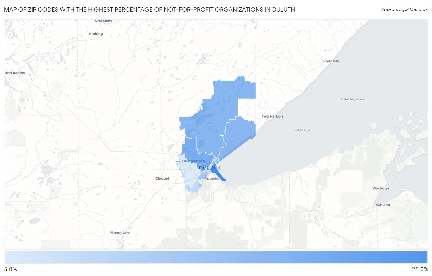 Zip Codes with the Highest Percentage of Not-for-profit Organizations in Duluth Map