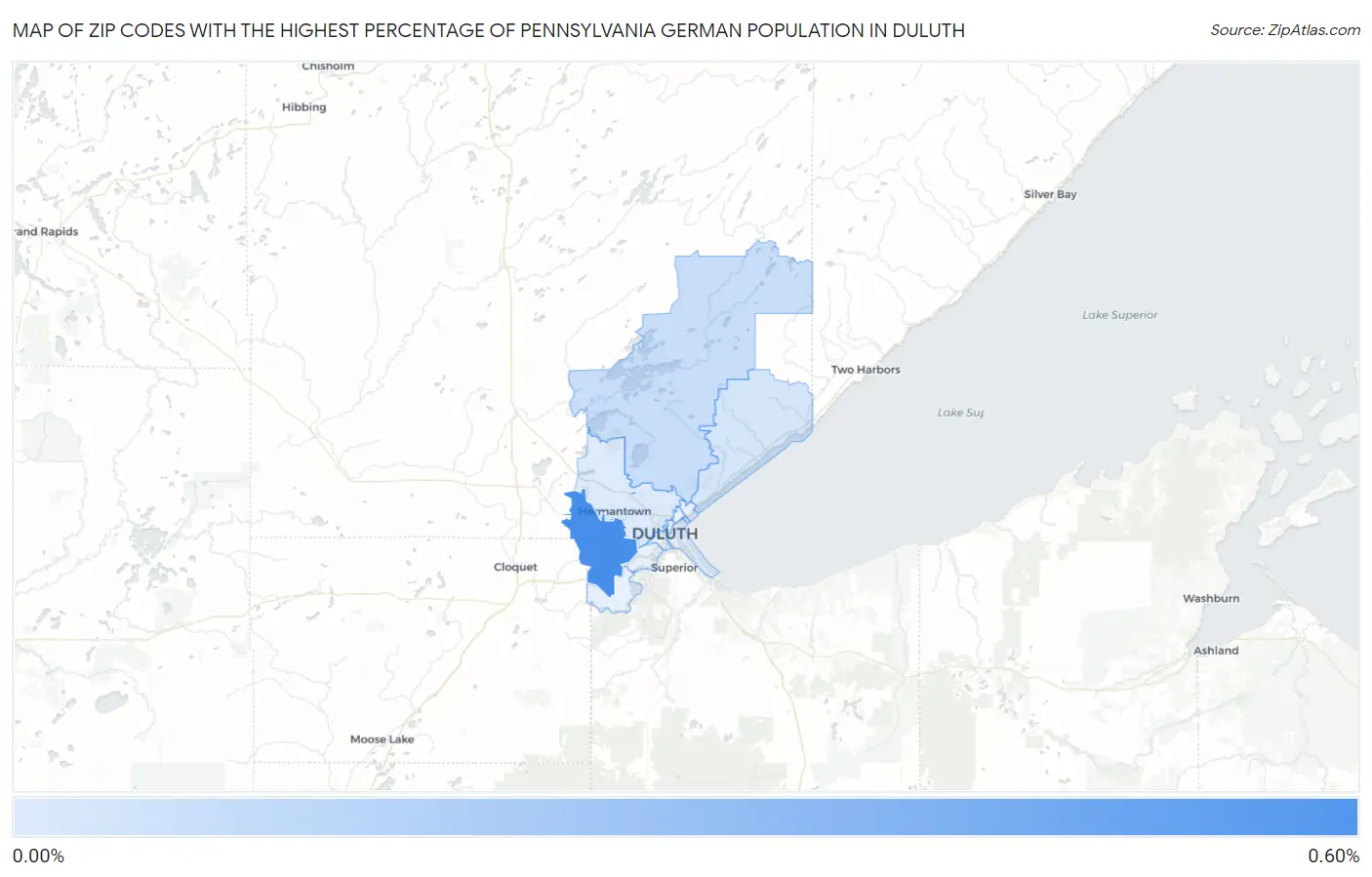 Zip Codes with the Highest Percentage of Pennsylvania German Population in Duluth Map