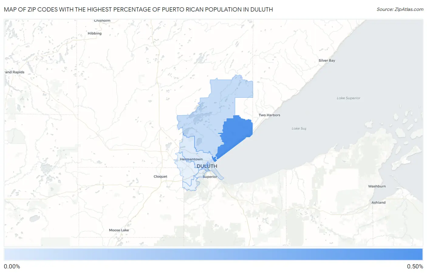 Zip Codes with the Highest Percentage of Puerto Rican Population in Duluth Map