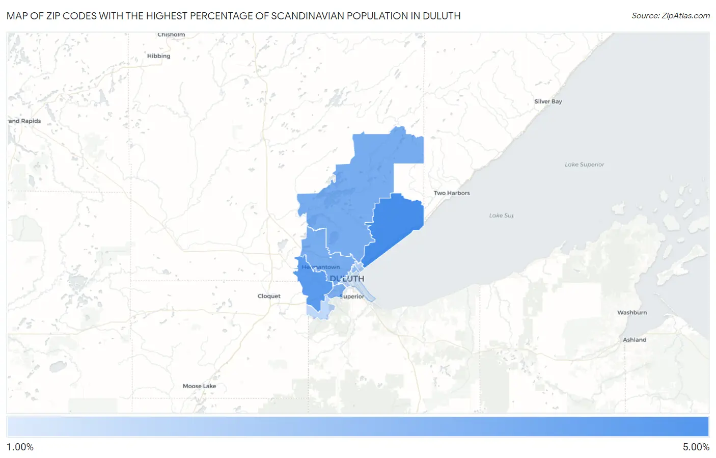 Zip Codes with the Highest Percentage of Scandinavian Population in Duluth Map