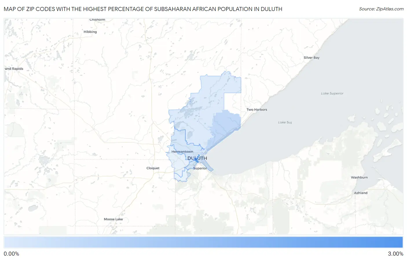 Zip Codes with the Highest Percentage of Subsaharan African Population in Duluth Map
