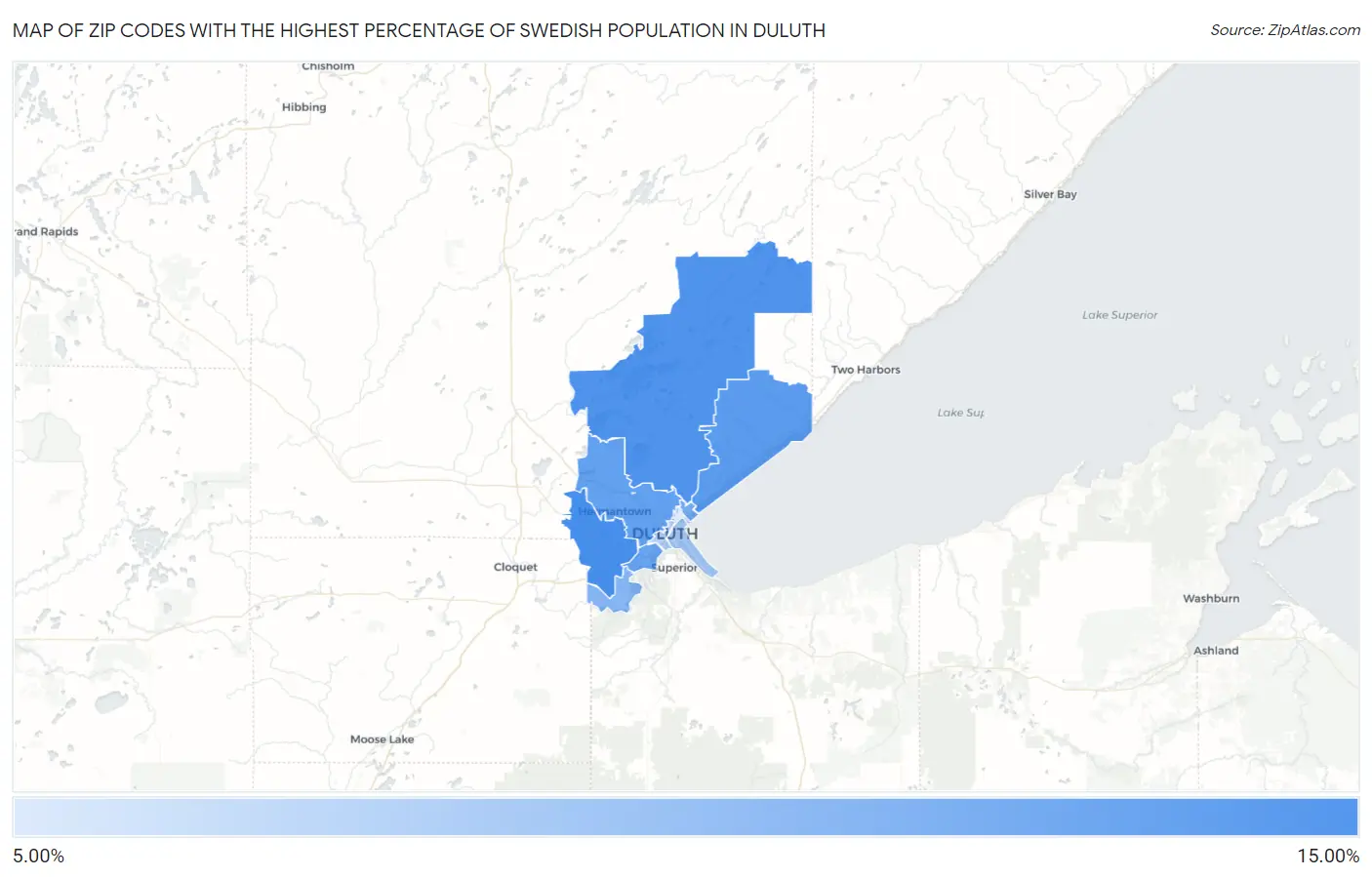 Zip Codes with the Highest Percentage of Swedish Population in Duluth Map
