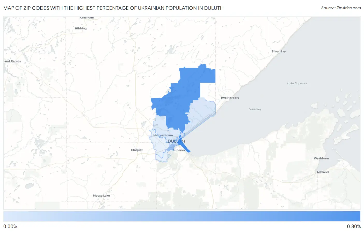 Zip Codes with the Highest Percentage of Ukrainian Population in Duluth Map